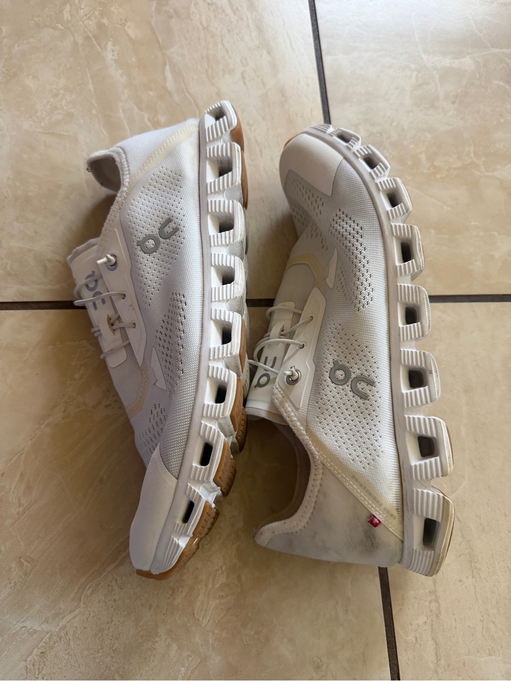 On Running Men’s Sneakers in White with Tan Accents - Picture 2 of 7